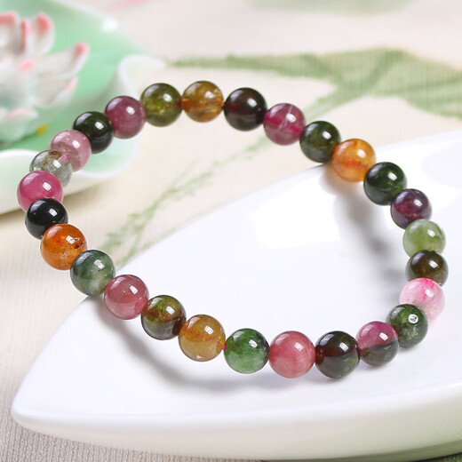 Zhongxiu Natural Brazilian Tourmaline Crystal Bracelet Single Circle Bead Rainbow Candy Bracelet Girlfriend Gift 5A Model Approximately 8mm Beads Women’s Model with Certificate