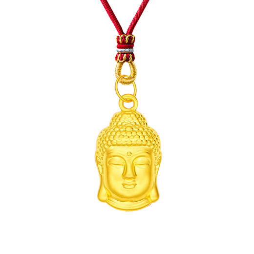 Buddha head pendant in the middle, solid silver necklace for men and women, gold-wrapped silver Tathagata Buddha statue, eternal peace for couples, small Buddha head pendant (red rope necklace), gold about 0.3g
