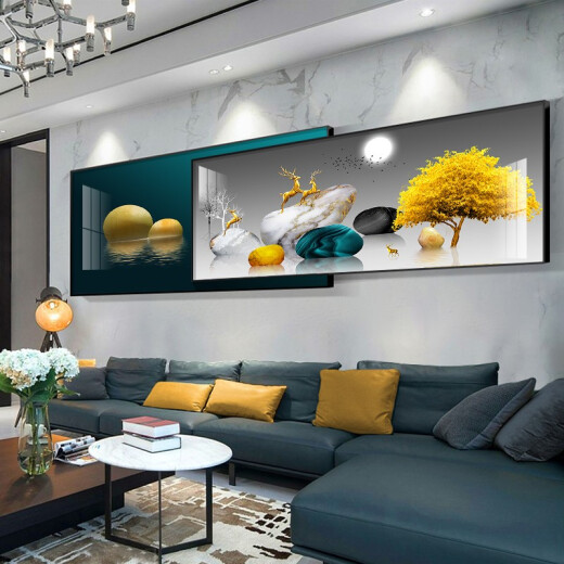 Xuantangshu Living Room Decorative Painting Simple Modern Sofa Background Wall Decorative Painting Porch Mural Nordic Light Luxurious Crystal Porcelain Painting Hanging Painting Stone Comes A Style 40*100 Large 30*100 Small = Total Length 150 Fabric Paintings