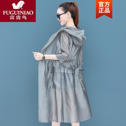 Fuguiniao official store brand direct sale new product sun protection clothing women's long-sleeved 2020 summer new Korean version loose mid-length over the knee versatile thin windbreaker jacket trendy gray M