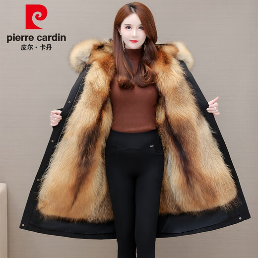 皮尔卡丹（pierre cardin）高档派克服女貂可拆卸内胆2025新款冬仿狐狸毛中长款皮草外套大衣 中款黑壳黄色内胆 加厚75厘米 M90-105斤