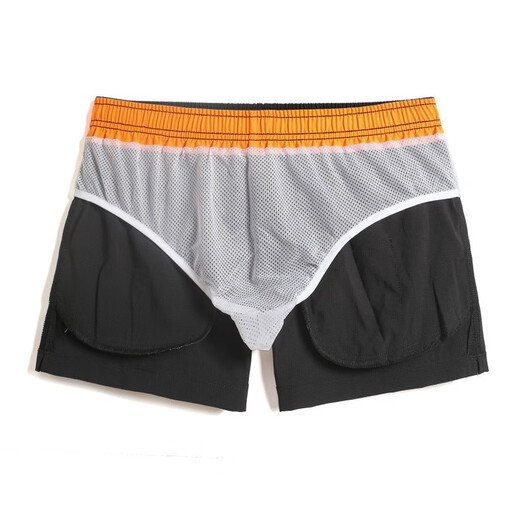 GAILANG Summer Triangle Lined Beach Pants Men's Quick-drying Three-Point Sports Shorts Anti-Embarrassing Swimming Pants Running Pants Light Khaki L