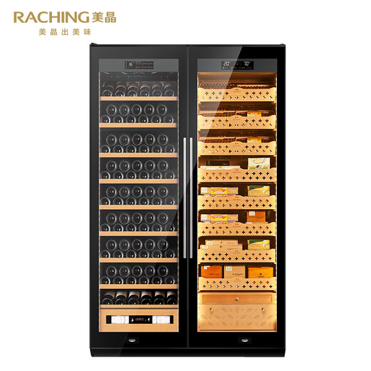 Meijing (raching) SD800 solid wood double-door red wine and cigar dual-purpose constant temperature cabinet smart constant temperature red wine cabinet constant temperature and humidity cigar cabinet custom cabinet black walnut (red wine cabinet cigar cabinet combination) 280 bottles
