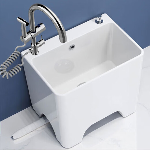 Darv mop pool household balcony ceramic wash large outdoor all-in-one mop pool high foot with hole sitting faucet floor basin J-T19 Taiwan controlled drain + universal faucet