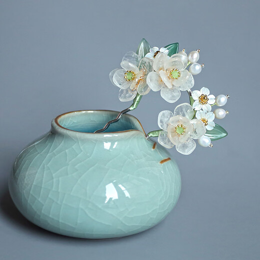 Jasmine White Crystal Jasmine U-Shaped Hairpin Tassel Step Shake Ancient Style Hanfu Hair Accessory White Crystal Jasmine Hairpin