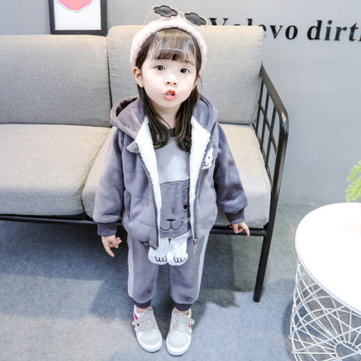 Punctuation Bear Korean Style Western Style Children's Sweater Three-piece Set Plus Velvet Thickened Baby Sports Suit Baby Casual Clothes Girls Jacket Boys Cardigan Hooded Outing Clothes Children's Clothes Spring Autumn Winter Small Cat Pink 110 Size Recommended Height 95-105cm