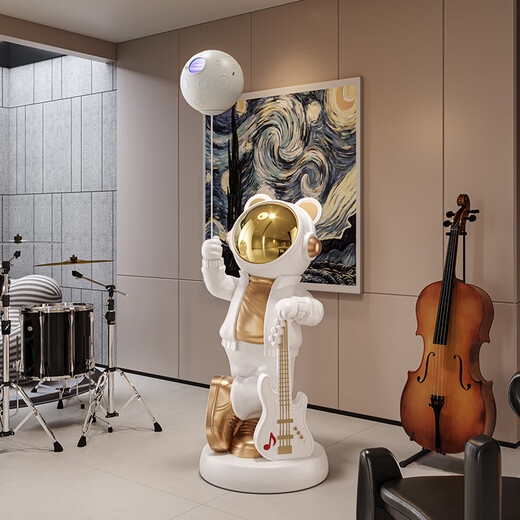 British Intelligent Xiaoai Speaker Large Floor Standing Astronaut Ornament Living Room TV Cabinet Next to Sofa Housewarming Gift Beige Xiaoai Speaker + Projector Lamp