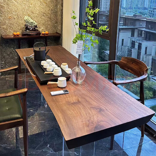 North American black walnut solid wood large board tea table and chair combination boss desk desk natural edge Zen tea table logs Contact customer service to select board texture