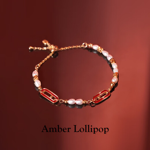 Amber Lollipop Pearl Bracelet Women's Light Temperament Bracelet S925 Silver Bracelet Anniversary Birthday Gift for Girlfriend and Wife