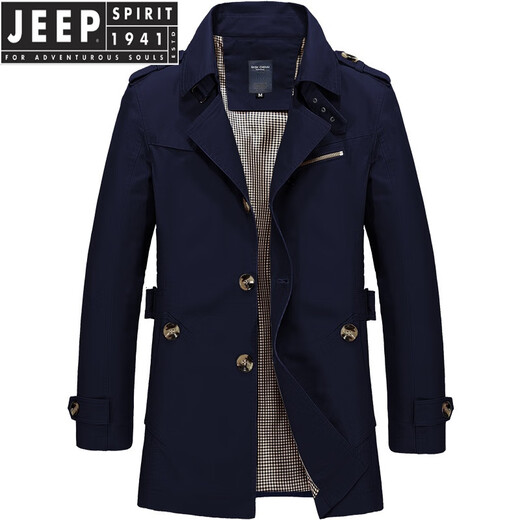 JEEP SPIRIT新款男士中长款外套风衣时尚修身风棉水洗风衣外套男 浅卡其 M