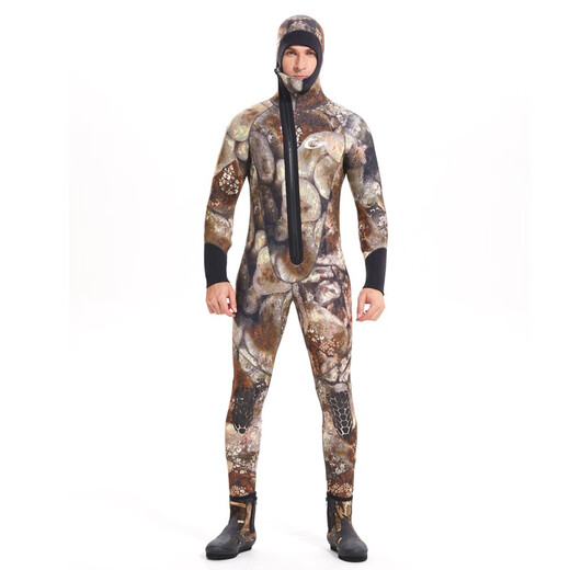 Swimming speed (Yon sub) YON SUB wetsuit one-piece thickened hooded wetsuit snorkeling suit 5mm winter swimming thermal suit cold-proof surfing suit 5MM gray camouflage plus velvet style XL