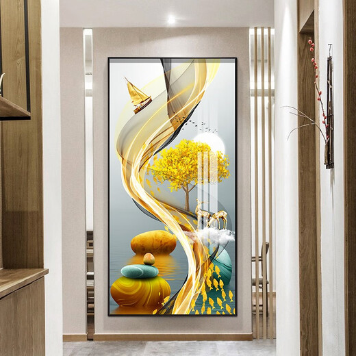 Xiaolulin Veranda Dekorative Gemälde moderne einfache vertikale Version abstrakter Hängsmalerei Sofa Hintergrund Wandmaler Korridor Kristallporzellanmalerei 3-Lulu Gaosgeng 11154 Stoffmalerei 90*180 Schwarzer Rahmen