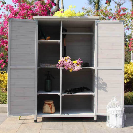 Qiujia outdoor waterproof sunscreen courtyard storage cabinet garden tool room balcony storage cabinet garden miscellaneous items A gray 695*5201420mm