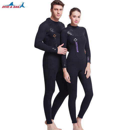 DIVE&SAIL 3mm professional scuba diving suit 5mm plus velvet warm one-piece long-sleeved surfing cold-proof jellyfish thickened winter swimsuit 4131M-3MM men's black B XL