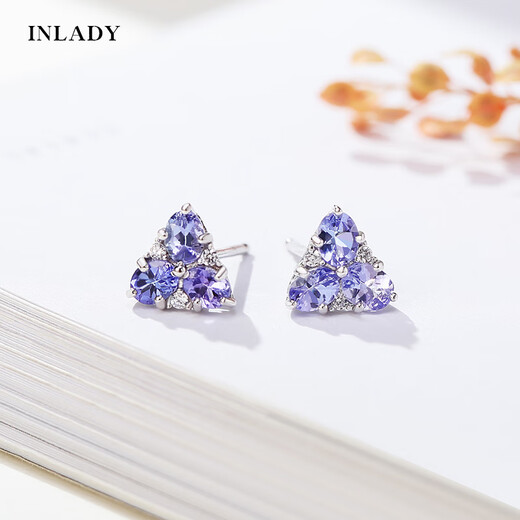 Qiao Wu Qiao Nv (in lay) Tanzanite Earrings Triangular Earrings Earrings High-end Female OL Simple Personality 925 Silver Colored Gemstone Earrings Blue Pyramid Earrings