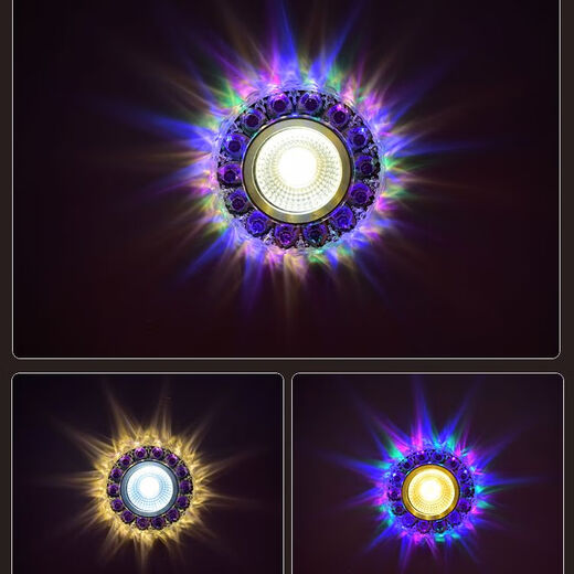 Vinoa downlight spot encastré tricolore spot LED couleur cristal downlight 5 watts plafonnier trou lumière salon plafond petite vague bleue cristal (couleur + blanc) ouverture 6 cm-8,5 cm universel