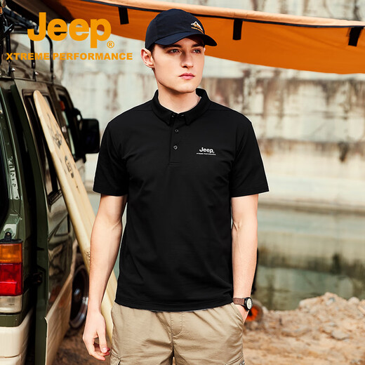 Jeep Schnelltrocknen Polo-Shirt Herren upf40+ Sonnenschutz kurzärmelig T-Shirt Herren Outdoor Revers Schnelltrocknungskleidung 9905 Marke Black 2xl