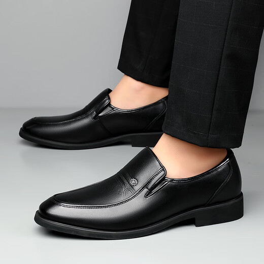 Portures leather shoes for men, slip-on business casual shoes, lightweight formal shoes, wedding shoes for men 1805 black 42