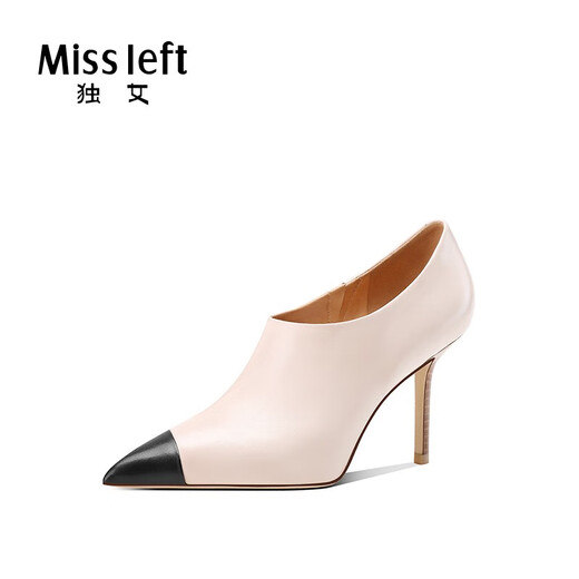 Single women's new 2025 winter style beige white black fetal cowhide leather single boots pointed toe high heel short boots women's deep mouth ankle boots thin heel black 8.5cm 34