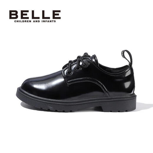 Belle children's shoes spring and autumn children's leather shoes middle and large children's student shoes boys and girls back to school shoes black leather shoes British formal shoes DE1540 black size 29