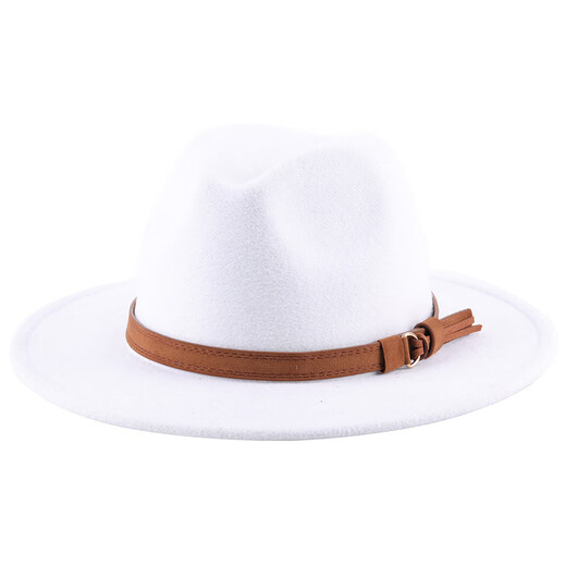 Khaki big-brimmed hat, woolen hat, versatile, unisex, European and American retro jazz hat, Fedora Hat, white L(58-60cm)