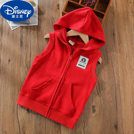Disney (Disney) children's vest, good cotton sleeveless vest jacket, boys spring and summer horse clip baby vest, vest, zipper, flower gray, hooded vest (dream square mark) 110 size suitable for height 98-108cm