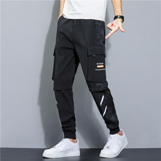 Qinghe Jiale leggings men's overalls casual pants men's summer harem pants loose trendy leggings men's K501 black + K15 black XL