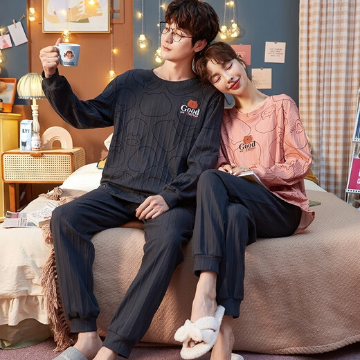 Manzhiban couple pajamas spring and autumn pure cotton long sleeve Korean style teenagers for men and women in autumn cute 2021 new winter QM men 1592 women 2592 single set price-women M