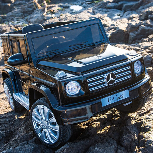 Berejia Benz Kinder-Elektroauto, Allrad-Spielzeug mit Allradantrieb, kann sitzen, Baby- und Kinderschaukel, Fernbedienung, Offroad-Lade-Kinderwagen, Flaggschiff, schwarz + weiche Räder, Allrad-Ledersitz, Schaukel, Bluetooth-Musik, vollständige Konfiguration