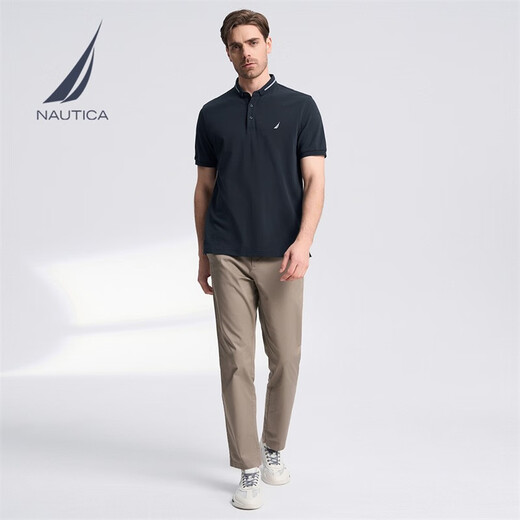 诺帝卡（NAUTICA）【单件直降】男装夏季款舒适休闲亨利领短袖POLO衫男KO3111 藏青4NV（231） S