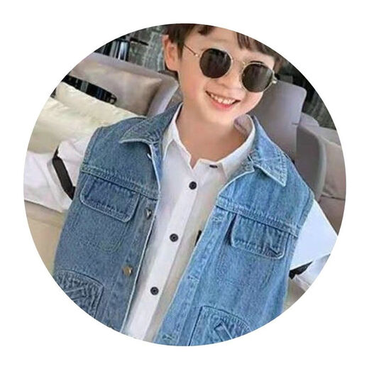 Disney (Disney) Boys' Vest Spring and Autumn 2025 New Children's Clothing Medium and Large Children's Vest Jacket Korean Version Versatile Children's Denim Vest Blue 140
