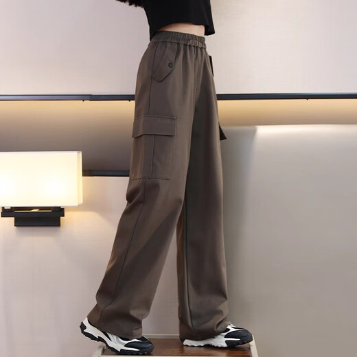 I.KARNOW girls overalls 2025 autumn and winter plus velvet girls straight pants medium and large children's wide leg pants casual trousers army green pure cotton 15063 military green + 15063 black (plus velvet) 170