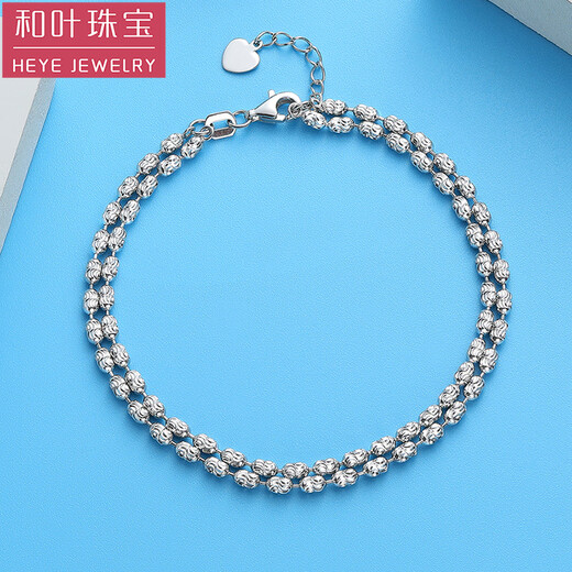 Heye Jewelry Pt950 Platinum Diamond Double Layer Bracelet Women's Shiny Real Gold Women's Platinum Bracelet Heart Card Adjustment Platinum White Gold Pt950 Bracelet Large Size 6.70g Length 16cm plus 2cm tail chain