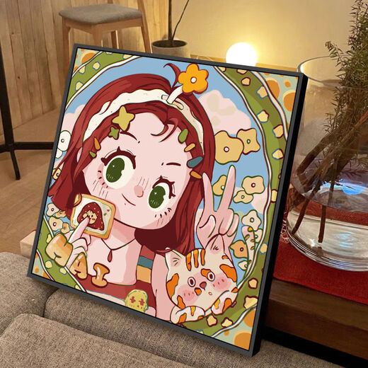 
Meisan (Meian) cute girl digital oil painting DIY hand-filled oil painting cartoon cartoon coloring healing decoration hanging painting RS12342 30*30cm