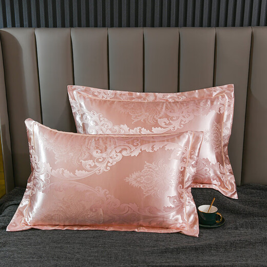 Tiansi Pillow Case A pair of ice silk tribute satin jacquard European silk adult couple wedding student pillow core cover 10 prosperous times flower fragrance-Snow Green 48cmX74cm