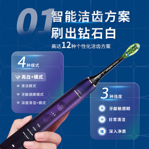 飞利浦（PHILIPS）【肖战推荐】Sonicare电动牙刷成人声波振动牙刷情侣钻石牙刷升级智能星钻刷生日礼物 星辰紫HX9911/69