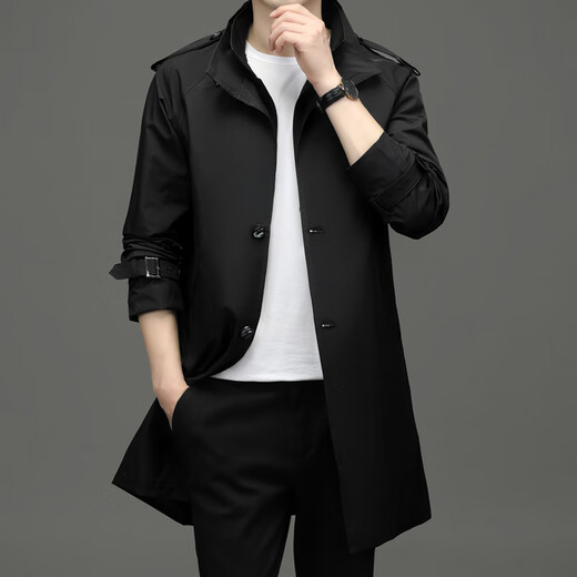 ROMON windbreaker men's business casual mid-length coat fashion coat slim top D-2022 black 2XL