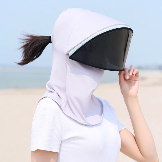Official flagship counter quality store sun protection hat women's face covering veil UV protection goggles large edge children's neck driving summer sun protection hat HXJ goggle-style veil hat gray style