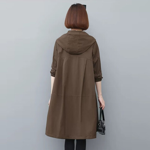 Mucha Lily Windbreaker Jacket Women's 2025 New Spring and Autumn Women's Clothing Loose Middle-aged Casual Small Hooded Workwear Mid-Length Brown L (Suitable for 118-130 Jin Jin equals about 0.5 kg)