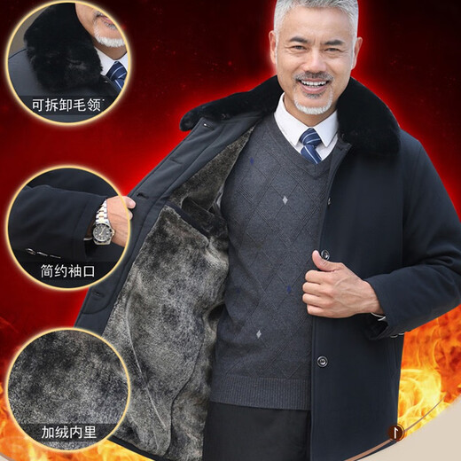 VACK cotton-padded coat for men, middle-aged winter coat, men's medium-long winter velvet thickened daddy workwear, senior citizen clothes, daddy coat, middle-aged and elderly men's autumn and winter cotton-padded jacket, black XL (recommended weight 115-135Jin Jin is equal to 0.5 kg)