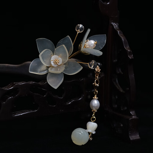 Meng Junchen ebony wood hairpin handmade jade hairpin flower Hanfu costume Xiuyu jade ancient style peach blossom classical hairpin modern cheongsam hairpin Xiuyu orchid solid wood gift box