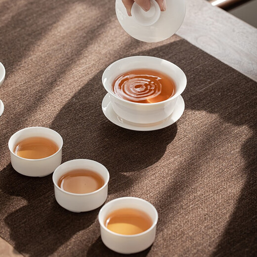 SUSHI CERAMICS Suet Jade Tea Set Dehua Ceramics Sancai Covered Bowl Pure White Porcelain Kung Fu Tea Cup Gift Box J0432