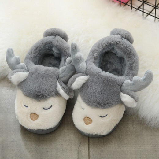 Taimi Bear Taimi Bear Children's Home Warm Cotton Slippers Autumn and Winter Children's Cotton Shoes Boys and Girls Baby Bag Heel Cotton Shoes Children's Elk Bag Heel - Pink 28-29 (shoe inner length 18 cm)