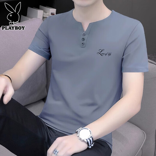 花花公子（PLAYBOY）短袖t恤男2025夏季新款潮流v领休闲宽松上衣薄款凉感男装 5024白色 M