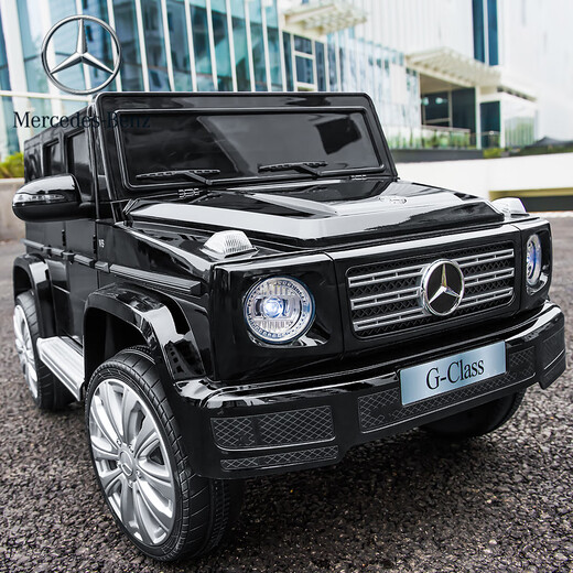 Berejia Benz Kinder-Elektroauto, Allrad-Spielzeug mit Allradantrieb, kann sitzen, Baby- und Kinderschaukel, Fernbedienung, Offroad-Lade-Kinderwagen, Flaggschiff, schwarz + weiche Räder, Allrad-Ledersitz, Schaukel, Bluetooth-Musik, vollständige Konfiguration