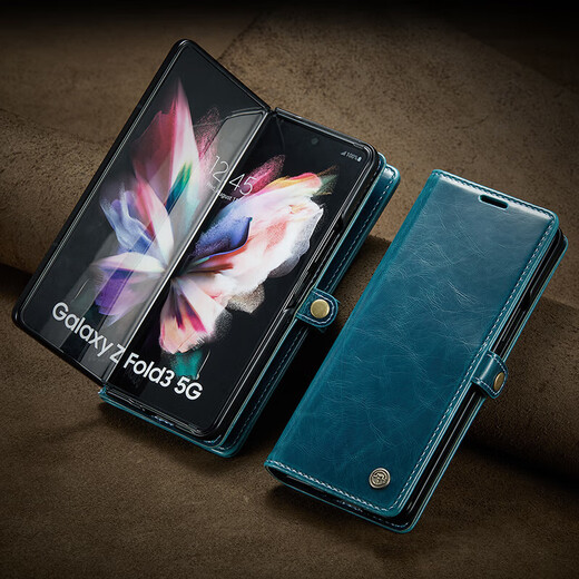 Helmseil Samsung Zfol3 Mobiltelefonhülle Volleinkleber Faltklammern Flip Leder Hülle Galaxie W22 Schutzhülle Fold3 Luxury Magnetic Card Slot Wallet Samsung Z Fold3 /W22 5G Noble Schwarz