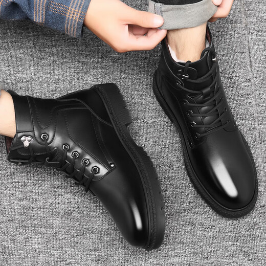 Chuitianpeng 3513 cruiser men's boots tactical special officers and soldiers combat boots winter high-top pure wool army hooked cotton leather shoes to keep warm 3518-1 black single shoe style 40