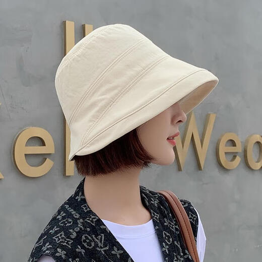 Shifang Xiucai Japanese-style fisherman hat with long front and short back, Korean version, casual and versatile, trendy spring and summer thin basin hat, sun protection and sunshade hat, off-white M (56-58cm)