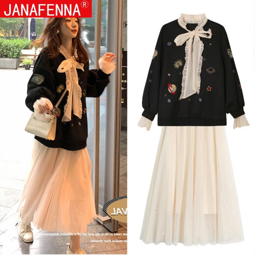 JannaFenna long-sleeved dress women's autumn and winter 2020 new mid-length Korean style fashionable versatile single-breasted lace-up plaid retro simple shirt skirt picture color M