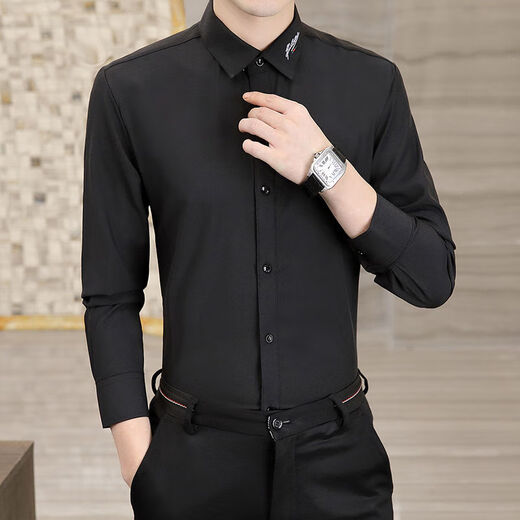Yunhanyes neues Herrenhemd, modische elastische gestreifte Business-Stil, schlanke und schlanke junge modische Herrenkleidung, kostenloses Bügelhemd, 829 Black 3xL, empfohlen, etwa 148-168jin [Jin ist 0,5 kg]